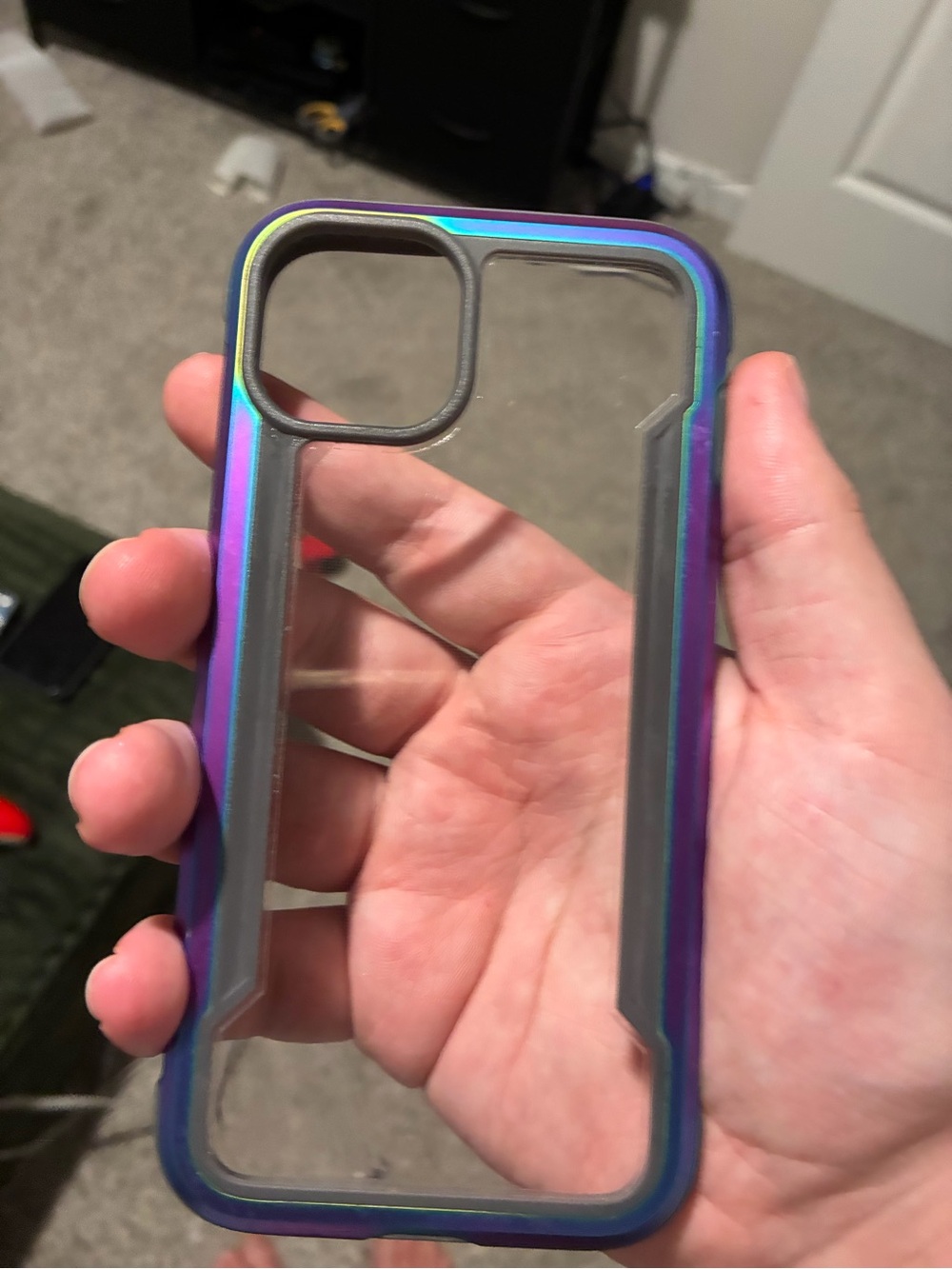 Clear Protective Phone 13/14 Case with Iridescent Purple Frame
